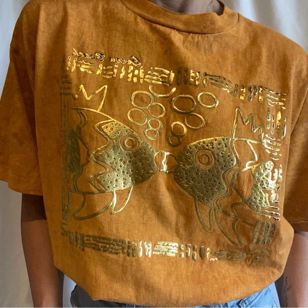 Gold and Orange Boxy Graphic Tee